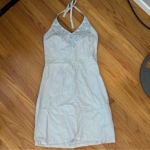 H&M Light Blue Halter Sundress With Floral Embroidery